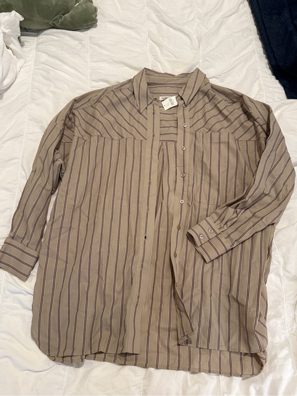 Pilcro Taupe Long-Sleeve Striped Button-Down Shirt